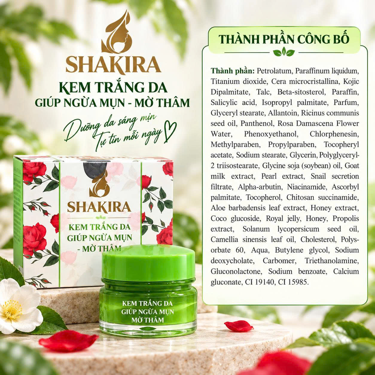 kem dưỡng trắng da, ngừa mụn, mờ thâm Shakira